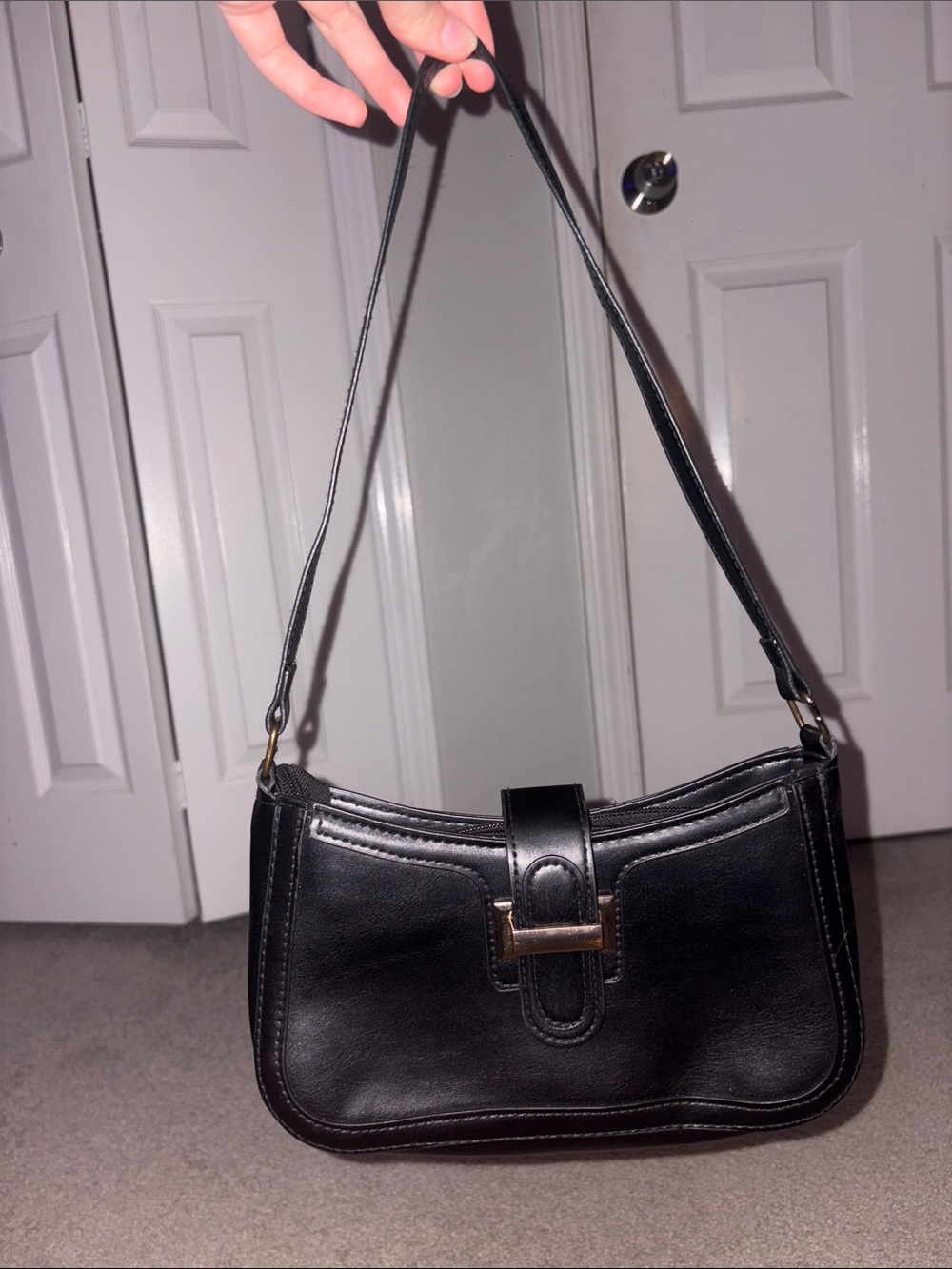Women’s Black Shoulder Bag with Gold Accent